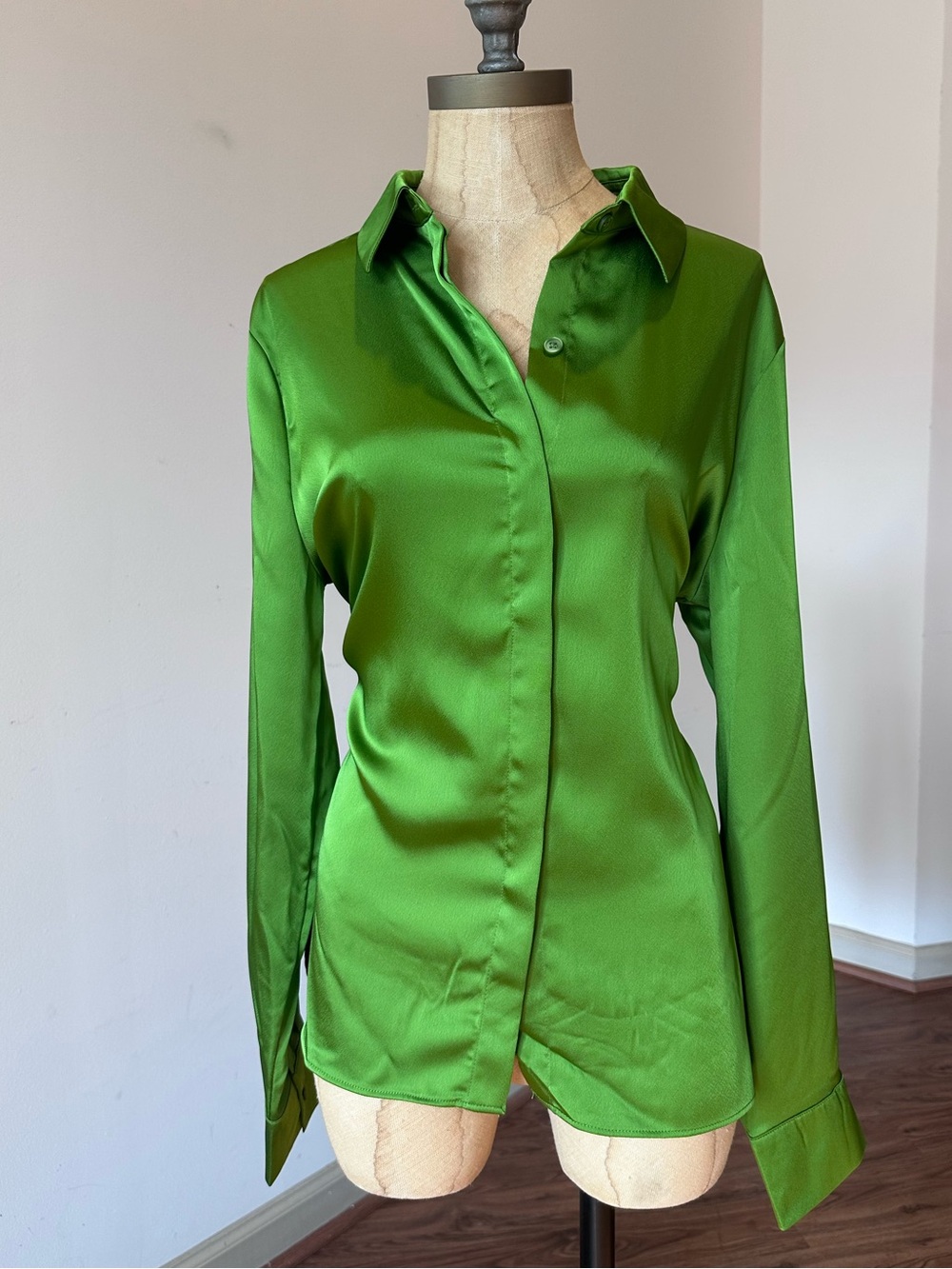 Target Bright Green Satin Button-Down Shirt